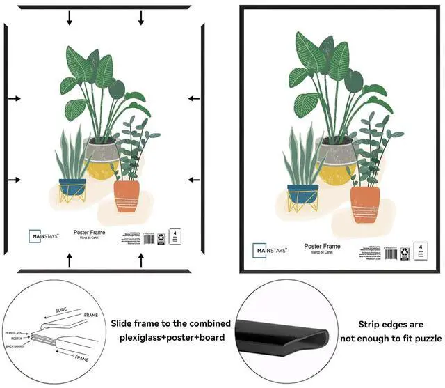 Alt view image 3 of 7 - Mainstays Black 27"x40" Wall Photo Frame, 4Piece Construction with Plastic Glazing & Hard Backing, for Posters, Artwork and Photo Enlargements