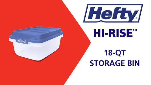 Alt view image 2 of 6 - Hefty 18Qt Clear Plastic HIRISE Storage Bin, Blue Latching Lid, Crossbar Lid & DoubleRim Base for Stable Stacking Home Organization