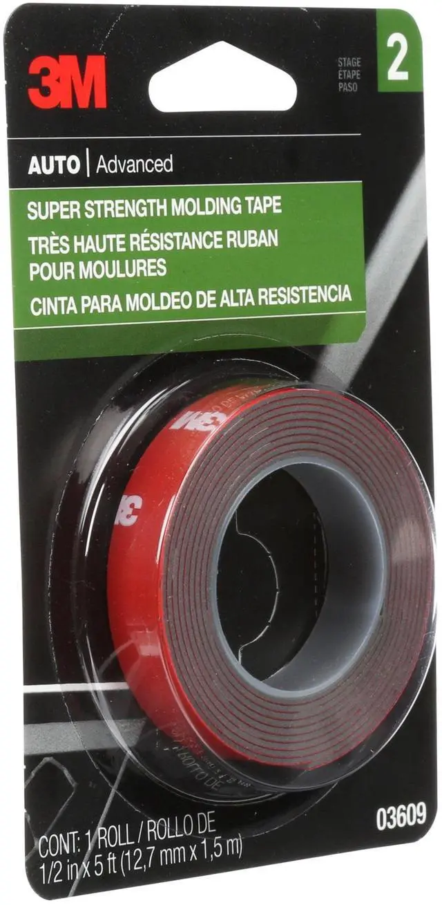Main image of 3M 1Roll DoubleSided Automotive Molding Tape 1/2Inch x 5Ft, WeatherResistant VHB Tape, Bonds Metal, Plastic, Carbon Fiber for Auto Body Trim Installation