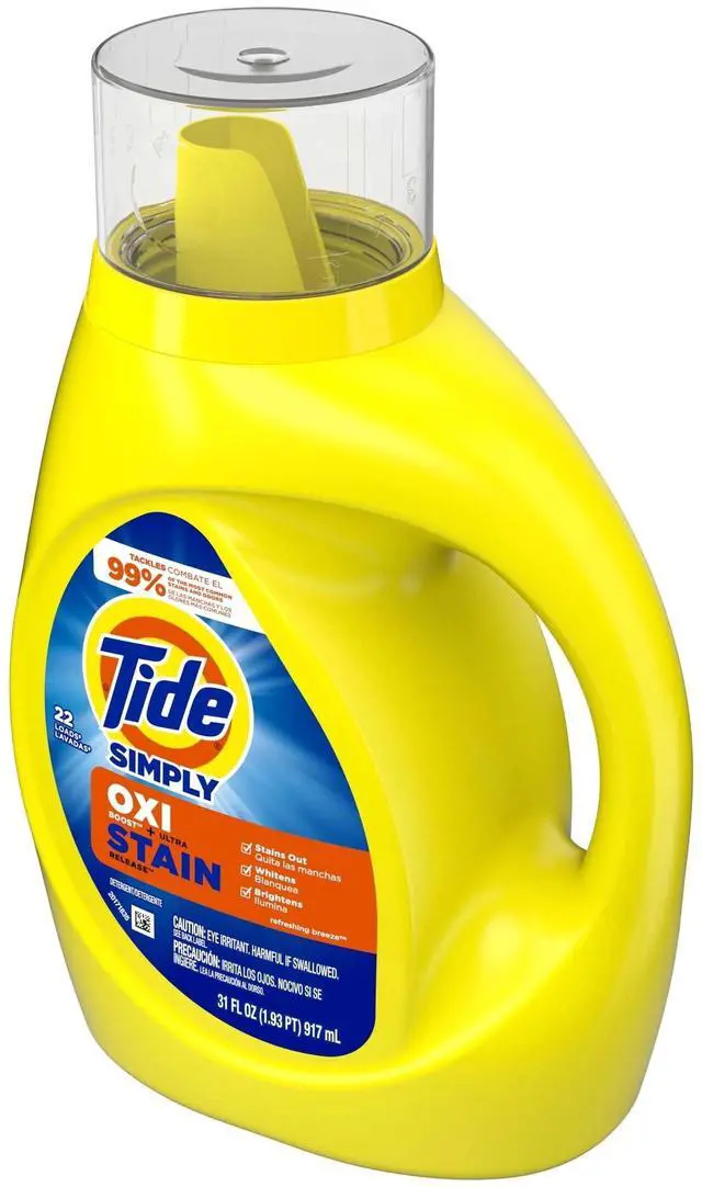 Alt view image 7 of 7 - Tide 31 fl oz Simply Oxi Boost Laundry Detergent, Refreshing Breeze, 22Load Capacity, Works in All Machines Including ColdWater Washing