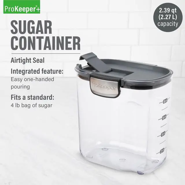 Alt view image 6 of 7 - ProKeeper+ Clear Sugar Canister, Airtight Seal, FlipPour Spout, Fits 4lb Sugar Bag, StainlessSteel Latch