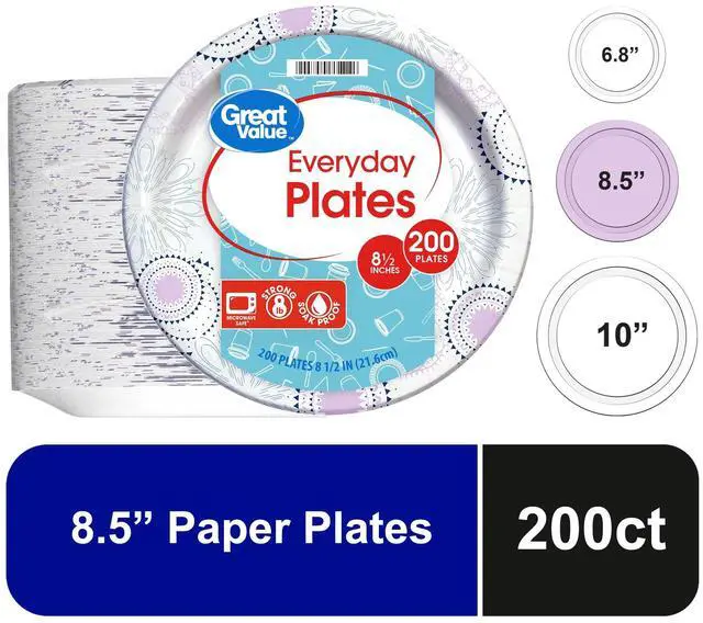Main image of Great Value 200Count 8.5" Disposable Paper Plates, Patterned SoakProof Plates for Meals & Gatherings