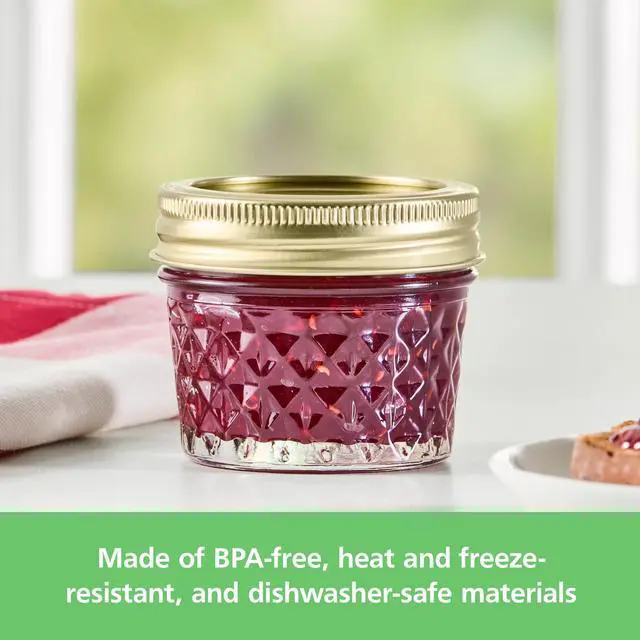 Alt view image 4 of 6 - Mainstays 12Pack Mini 4oz Quilted Crystal Mason Jars, Regular Mouth FoodGrade Glass Jars with Airtight 2Piece Closures