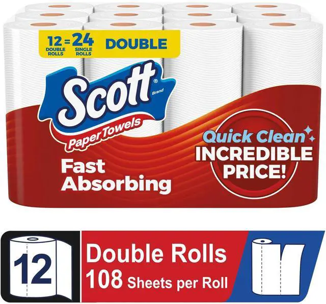 Main image of Scott 12 DoubleRoll ChooseASheet Paper Towels, Perforated CustomSheet Size for Everyday Cleaning Tasks