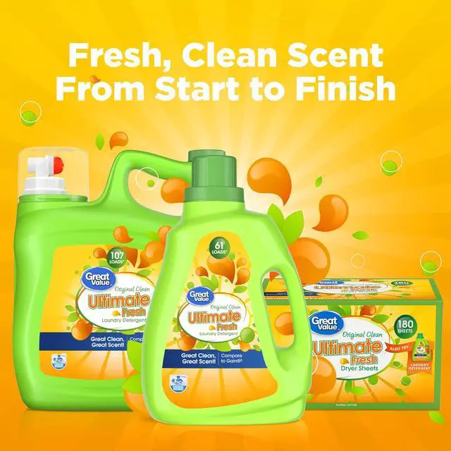 Alt view image 5 of 7 - Great Value 154 fl oz Ultimate Fresh Laundry Detergent, Original Clean, Whitens Brightens Fights Stains, 107 Loads