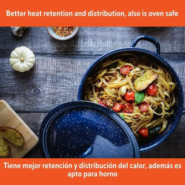 Alt view image 2 of 6 - IMUSA Blue Enamel Stock Pot, 6 Qt Durable Steel Construction, Even Heat Distribution for MultiPurpose Home Cooking
