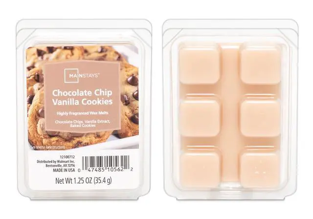 Alt view image 7 of 7 - Mainstays 3Pack Scented Wax Melts, Chocolate Chip Vanilla Cookies Scent, Recyclable Clamshell Home Fragrance Cubes
