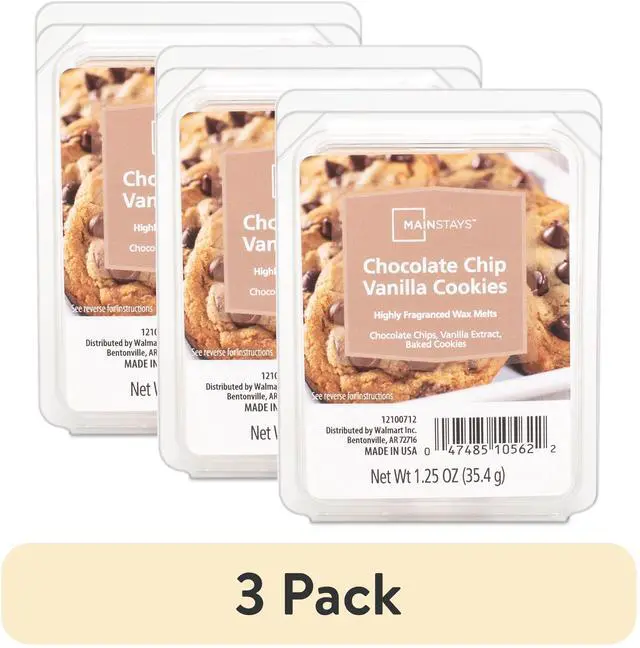Main image of Mainstays 3Pack Scented Wax Melts, Chocolate Chip Vanilla Cookies Scent, Recyclable Clamshell Home Fragrance Cubes