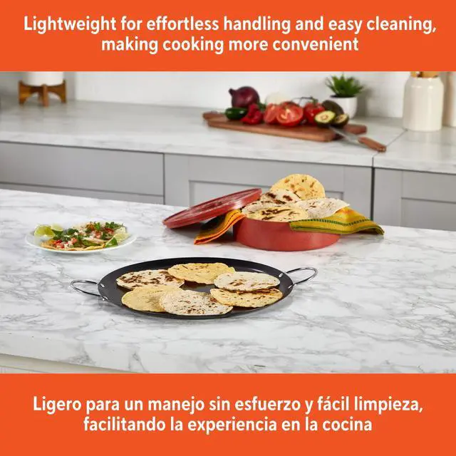 Alt view image 5 of 5 - IMUSA 13.5Inch Round Comal Griddle, Durable CarbonSteel NonStick Surface, Lightweight MultiPurpose Kitchen Cooking Pan