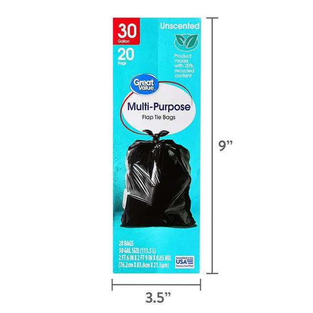 Alt view image 2 of 7 - Great Value 20Pack 30 Gallon Black Trash Bags, BuiltIn FlapTie Closure, LeakResistant Residential Garbage Bags