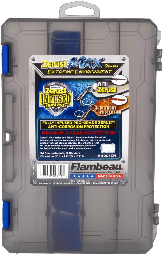 Alt view image 6 of 6 - Fishing Tackle Utility Box by Flambeau Outdoors, Zerust Max AntiCorrosion Protection, 12 Removable Dividers, 24 Compartments for Lures and Bait Storage