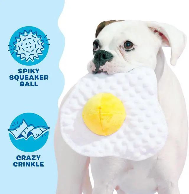 Alt view image 3 of 6 - BARK Box Puppy Side Up Egg Plush Toy, Crinkle Sound Effect with Inner Squeaky Ball, Interactive Chew Toy for Small & Medium Canines