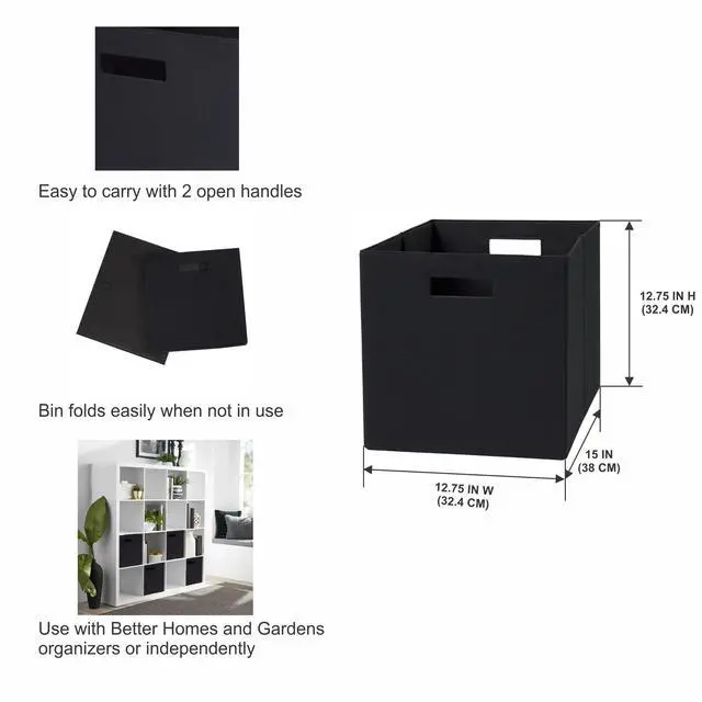 Alt view image 2 of 6 - Better Homes & Gardens Rich Black Fabric Storage Bin, Collapsible Design, 10.56 Gallon for Cube Organizer Systems or Standalone Use