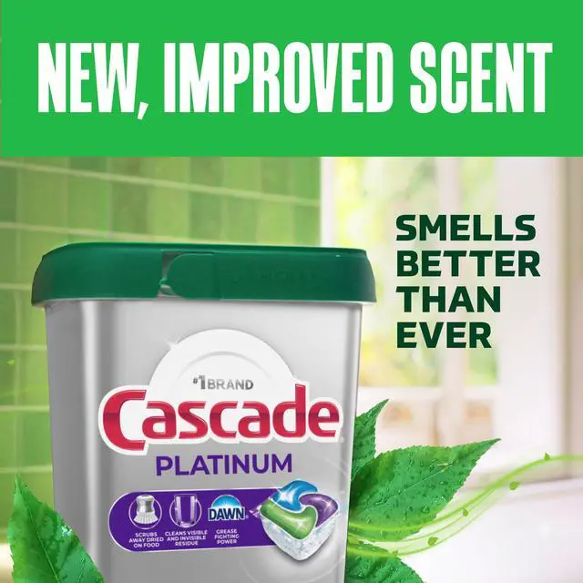 Alt view image 4 of 7 - Cascade 26Count Platinum ActionPacs Dishwasher Tabs, EnzymePowered SpotResistant Dishwasher Pods with Dawn GreaseCleaning Power