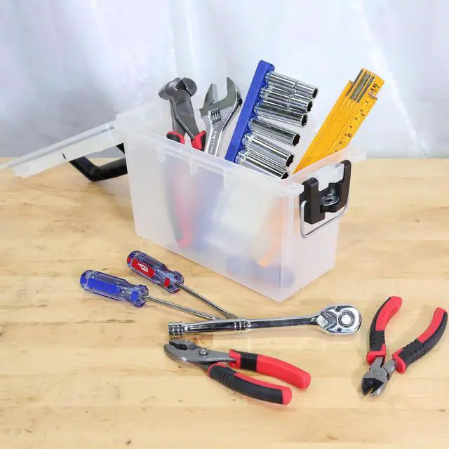 Alt view image 3 of 7 - Hyper Tough Frost Locking Stackable Utility Tool Box, Water & DustResistant Compression Lid, Translucent Plastic Organizer 11.5"×5.06"×7.25"