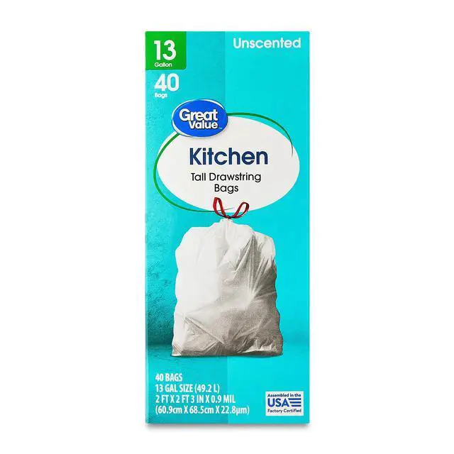 Alt view image 5 of 7 - Great Value 40Pack Unscented Tall Kitchen Garbage Bags, 13gal Capacity, LeafRoll Packaging for Convenient SingleBag Dispensing