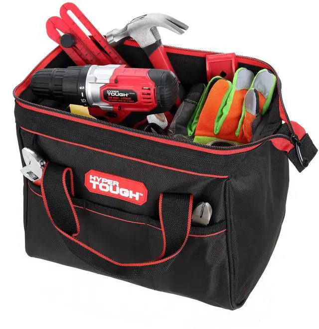 Alt view image 2 of 5 - Hyper Tough 12Inch Tool Bag, FullZipper Top, AbrasionResistant Tool Tote with DualGrip Handles & 3 External Storage Pockets, 12"×8"×8"