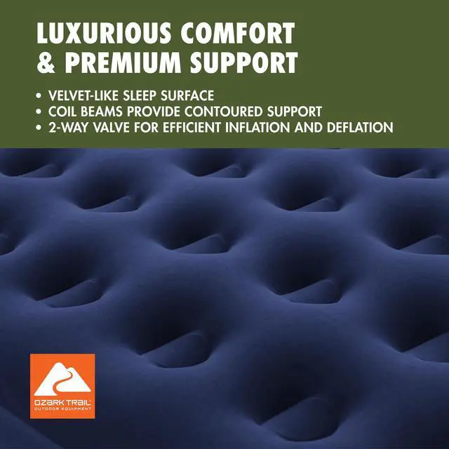 Alt view image 3 of 5 - Ozark Trail Twin Inflatable Air Mattress, 10Inch Height, Flocked Sleeping Surface, CoilBeam Air Bed, 330lb Capacity, Pump Not Included, 74"×39"×10"