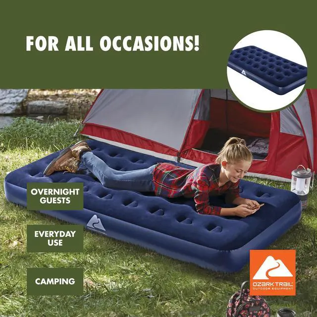 Alt view image 4 of 5 - Ozark Trail Twin Inflatable Air Mattress, 10Inch Height, Flocked Sleeping Surface, CoilBeam Air Bed, 330lb Capacity, Pump Not Included, 74"×39"×10"