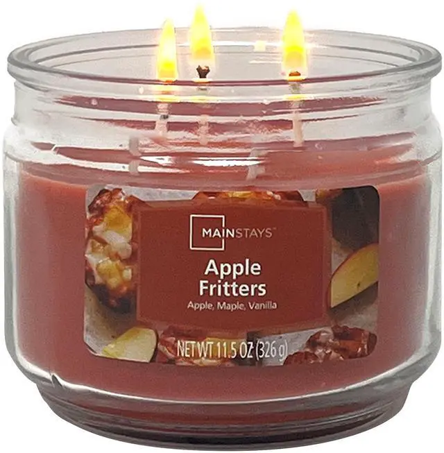 Main image of Mainstays Apple Fritter 3Wick Glass Jar Scented Candle, 11.5oz, Palm Wax Construction, 4"×4"×3.2"