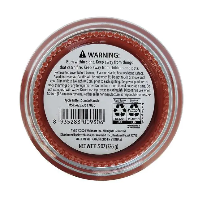 Alt view image 7 of 7 - Mainstays Apple Fritter 3Wick Glass Jar Scented Candle, 11.5oz, Palm Wax Construction, 4"×4"×3.2"