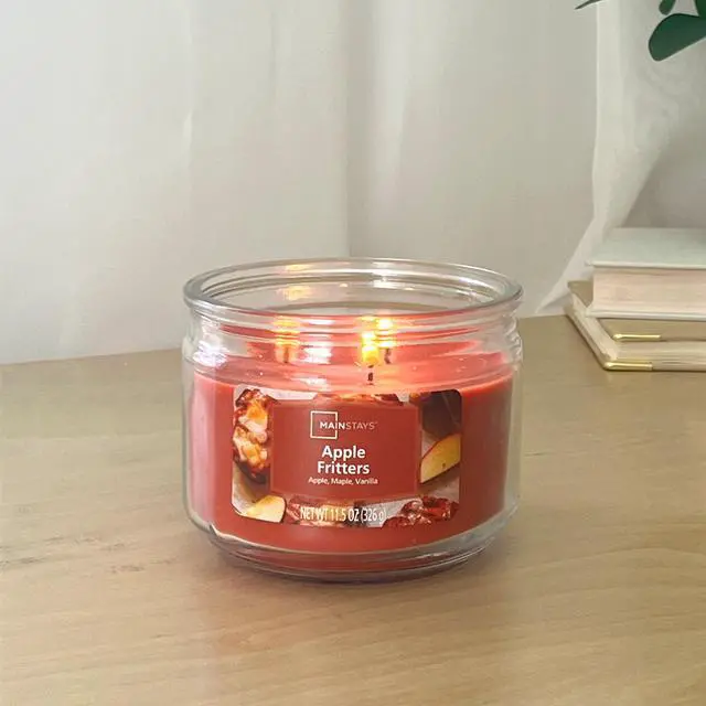 Alt view image 6 of 7 - Mainstays Apple Fritter 3Wick Glass Jar Scented Candle, 11.5oz, Palm Wax Construction, 4"×4"×3.2"