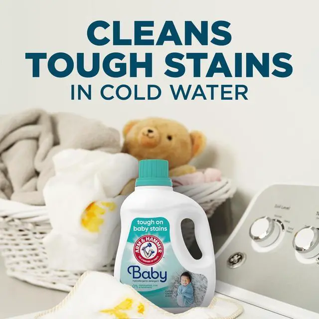 Alt view image 5 of 6 - ARM & HAMMER 100.5 fl oz Baby Laundry Detergent, Gentle Hypoallergenic Formula, Targets Baby Food & Fruit Stains, 77Load Bottle