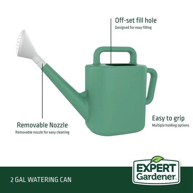 Alt view image 3 of 6 - Expert Gardener 2Gallon Resin Watering Can, Green Lily, Removable Nozzle, UVFadeResistant for Outdoor & Indoor Plant Care