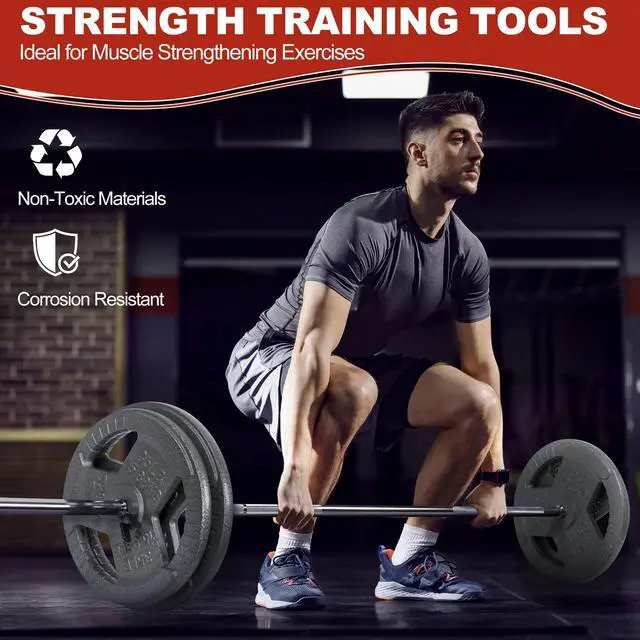 Alt view image 2 of 7 - Signature Fitness 1Inch Cast Iron Weight Plates, Standard Barbell Plates with Enamel Coating for Strength & Resistance Training