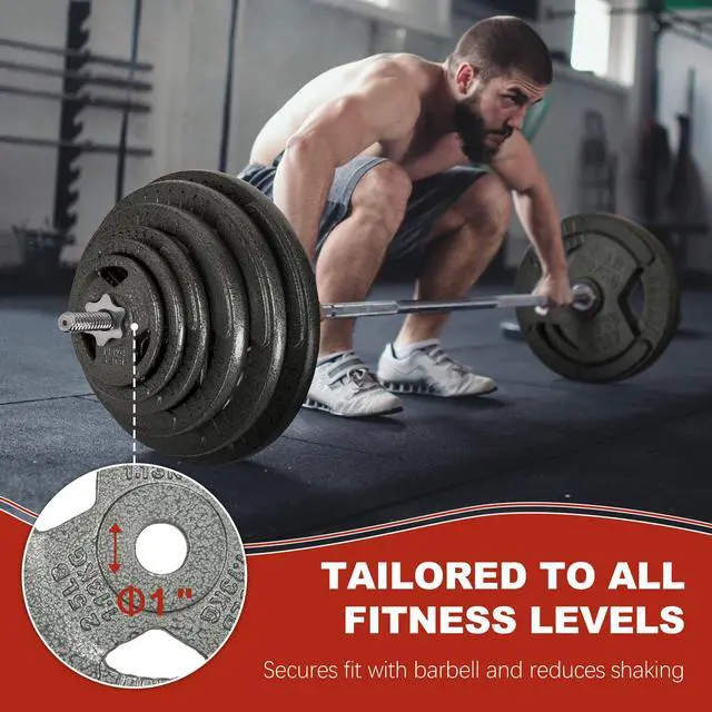 Alt view image 6 of 7 - Signature Fitness 1Inch Cast Iron Weight Plates, Standard Barbell Plates with Enamel Coating for Strength & Resistance Training