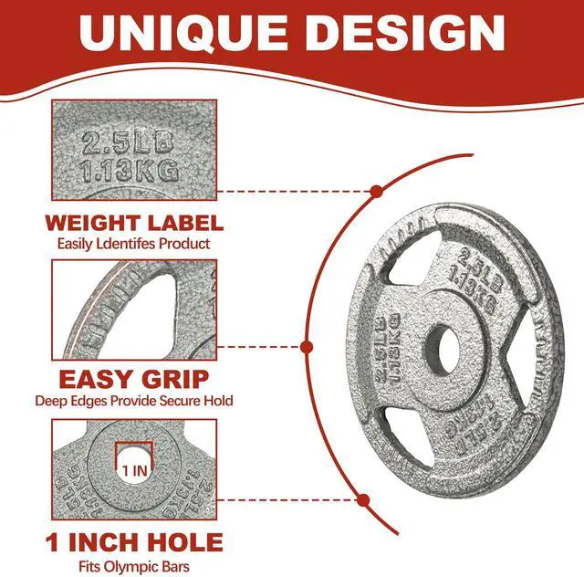 Alt view image 3 of 7 - Signature Fitness 1Inch Cast Iron Weight Plates, Standard Barbell Plates with Enamel Coating for Strength & Resistance Training