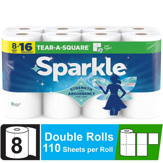 Alt view image 6 of 7 - Sparkle TearASquare Paper Towels, 8 Double Rolls, 110 2Ply Sheets Per Roll, MultiSize Tear Sheets for Household Kitchen CleanUp