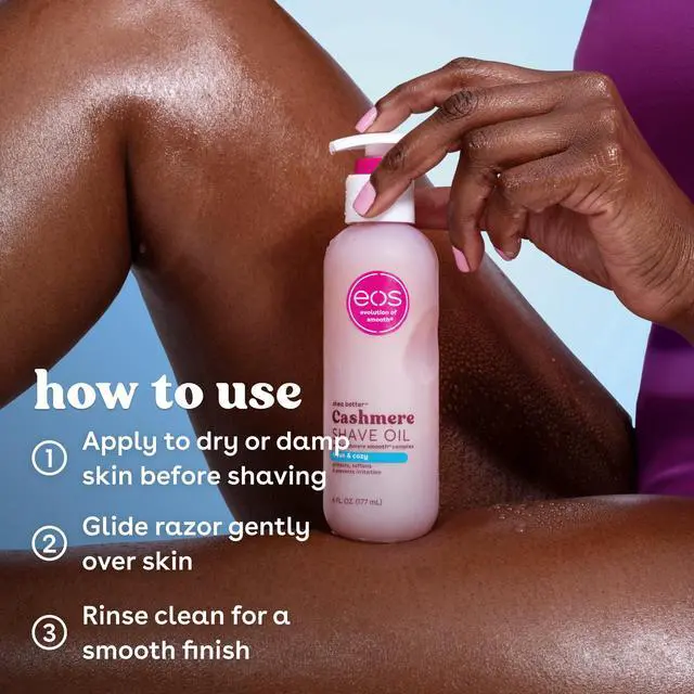 Alt view image 6 of 6 - eos Cashmere Shave Oil, Fresh & Cozy, 6 fl oz, Cushioning Shave Oil with Shea & Argan Butter, BikiniArea Safe for Sensitive Skin