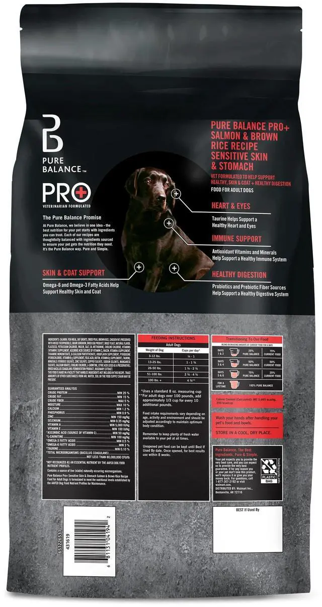 Alt view image 2 of 7 - Pure Balance Pro+ Sensitive Skin & Stomach Dry Dog Food, Salmon & Rice Recipe, 8lb Bag, VetFormulated With Probiotics & Prebiotic Fiber