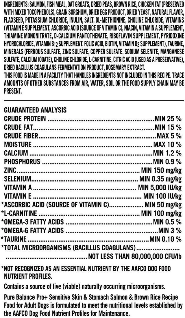 Alt view image 3 of 7 - Pure Balance Pro+ Sensitive Skin & Stomach Dry Dog Food, Salmon & Rice Recipe, 8lb Bag, VetFormulated With Probiotics & Prebiotic Fiber
