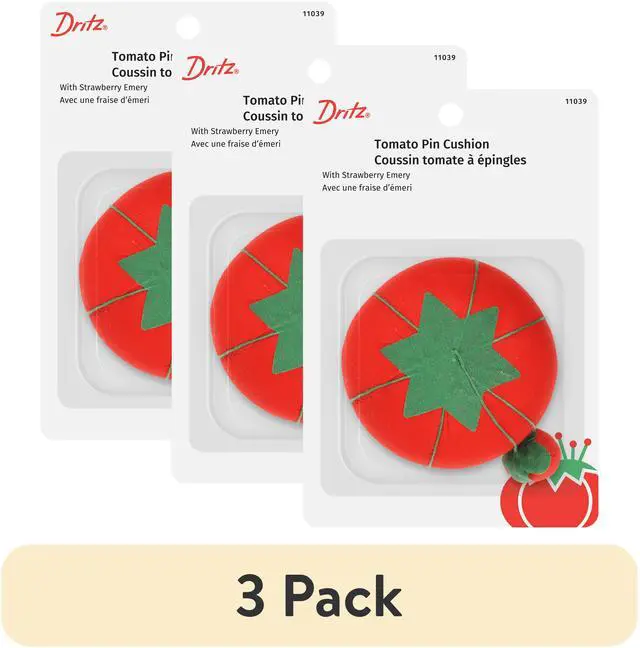 Main image of Dritz Red Tomato Pin Cushion, 3Pack, With Strawberry Emery for Sharpening Pins & Needles, Sewing Accessory