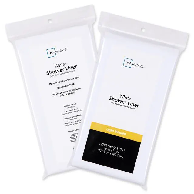 Alt view image 6 of 7 - Mainstays LightWeight PEVA Shower Curtain Liner, White, 70" × 71", ChlorideFree Waterproof Shower Liner With Bottom Magnets