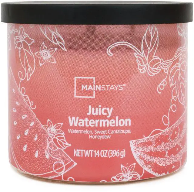 Alt view image 3 of 6 - Mainstays 3Wick Ombre Wrap Juicy Watermelon Scented Candle, 14oz Decorative Glass Jar Candle With Metal Lid