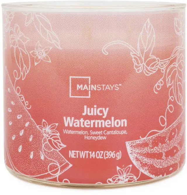 Alt view image 6 of 6 - Mainstays 3Wick Ombre Wrap Juicy Watermelon Scented Candle, 14oz Decorative Glass Jar Candle With Metal Lid