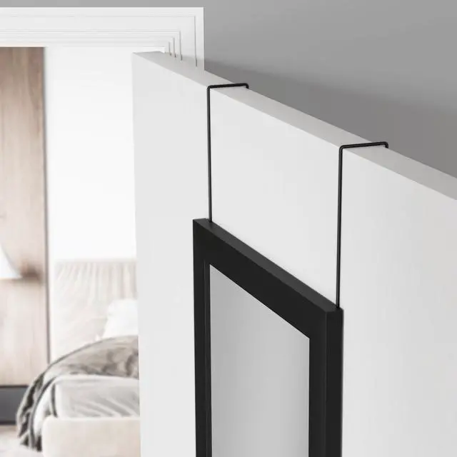 Alt view image 4 of 7 - 1. Mainstays Black Rectangular OverDoor Mirror, 14.25 in W × 50.45 in H, Lightweight MDF Frame for Bedroom & Dressing
