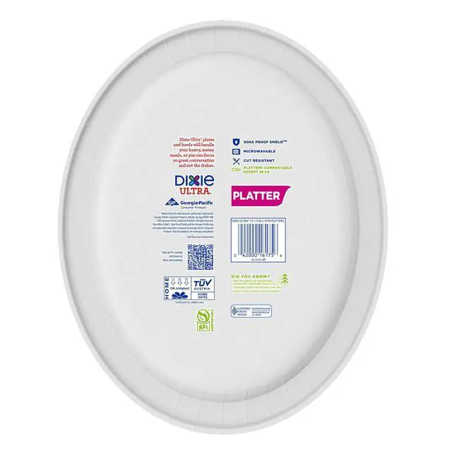 Alt view image 4 of 7 - Dixie Ultra Disposable Paper Platters, 12.5"×10", MultiColor, 25Count, SoakProof Shield, CutResistant MicrowaveSafe Serving Platters