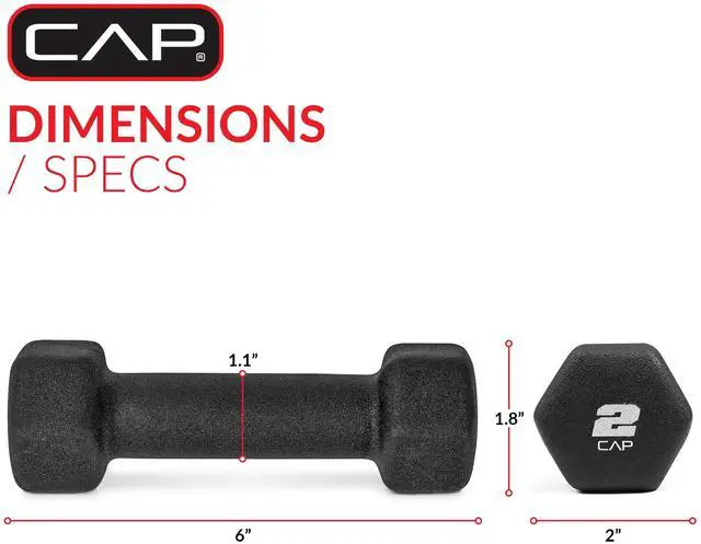 Alt view image 3 of 6 - CAP 2Lb Single Neoprene Dumbbell, Black HexShaped Hand Weight for Home Fitness & Strength Training