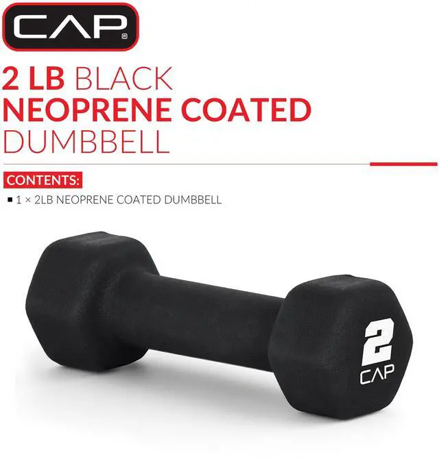 Alt view image 2 of 6 - CAP 2Lb Single Neoprene Dumbbell, Black HexShaped Hand Weight for Home Fitness & Strength Training