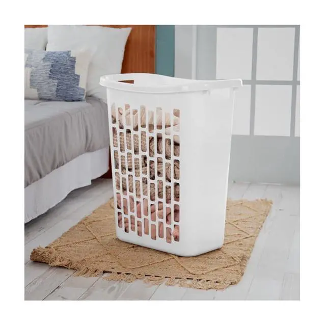 Alt view image 3 of 6 - Mainstays Rectangular Open Plastic Hamper, for Narrow Spaces, White, Adult