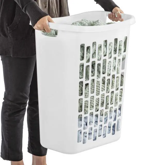 Alt view image 6 of 6 - Mainstays Rectangular Open Plastic Hamper, for Narrow Spaces, White, Adult
