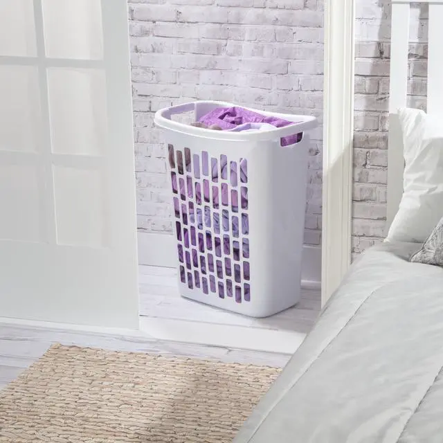 Alt view image 5 of 6 - Mainstays Rectangular Open Plastic Hamper, for Narrow Spaces, White, Adult