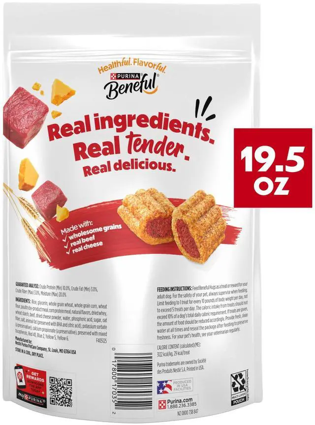 Main image of Purina Beneful Baked Delights Hugs with Real Beef and Cheese Oven Baked Dog Treats, 19.5 oz Pouch