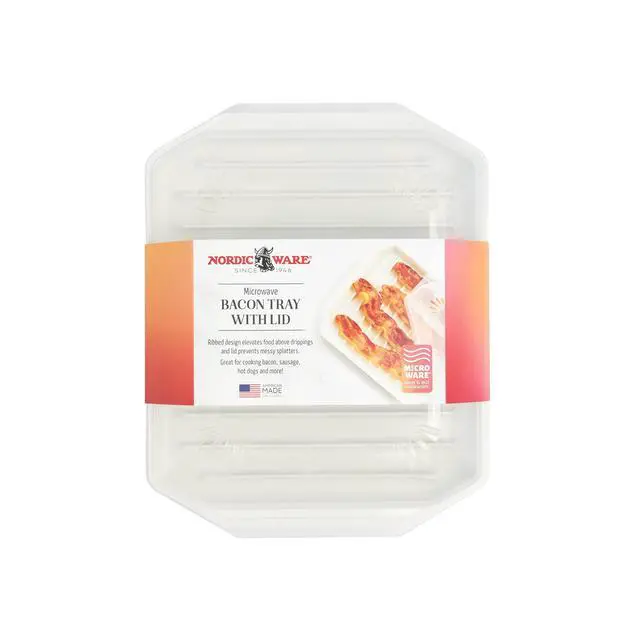 Alt view image 5 of 6 - Nordic Ware Microwave Safe Covered Plastic Bacon Rack with Lid, White, 2 Pieces
