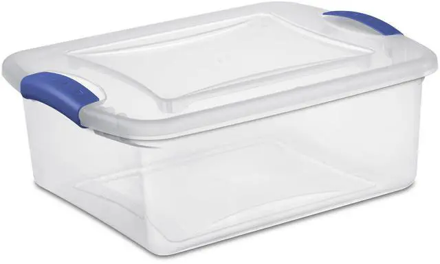 Main image of (3 pack) Sterilite 15 Quart Small Latching Storage Bin, Clear Plastic Storage Container with Latch Lid, Blue