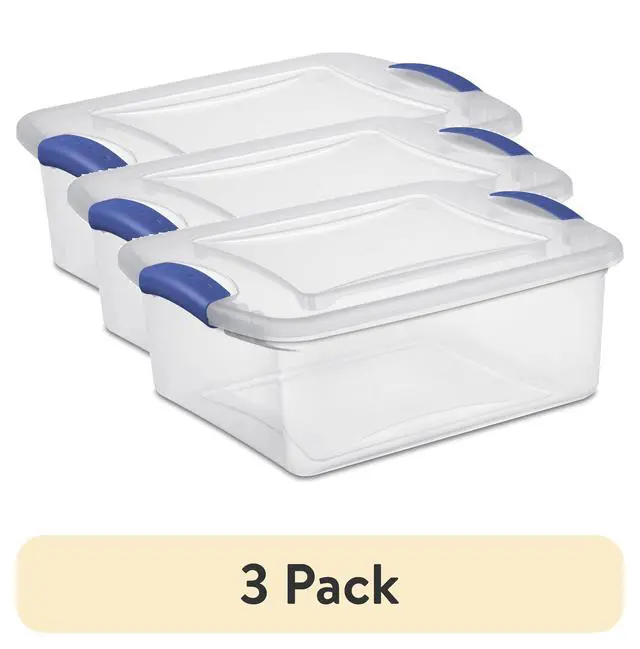 Alt view image 5 of 6 - (3 pack) Sterilite 15 Quart Small Latching Storage Bin, Clear Plastic Storage Container with Latch Lid, Blue